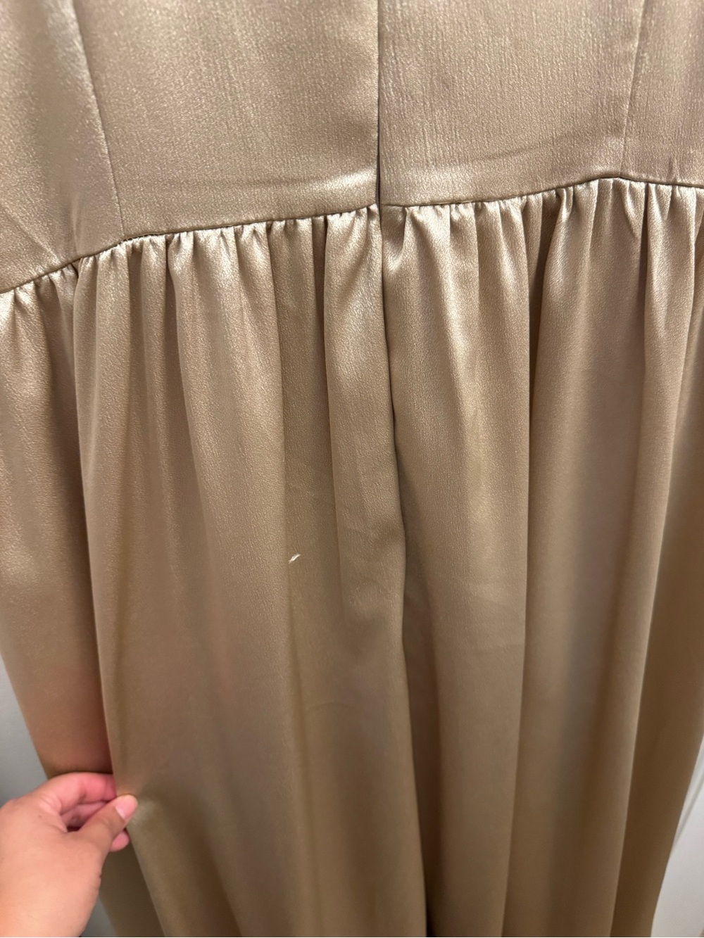 Ivy City Co Gold Satin Ruffle-Trim Maxi Dress - Picture 9 of 14